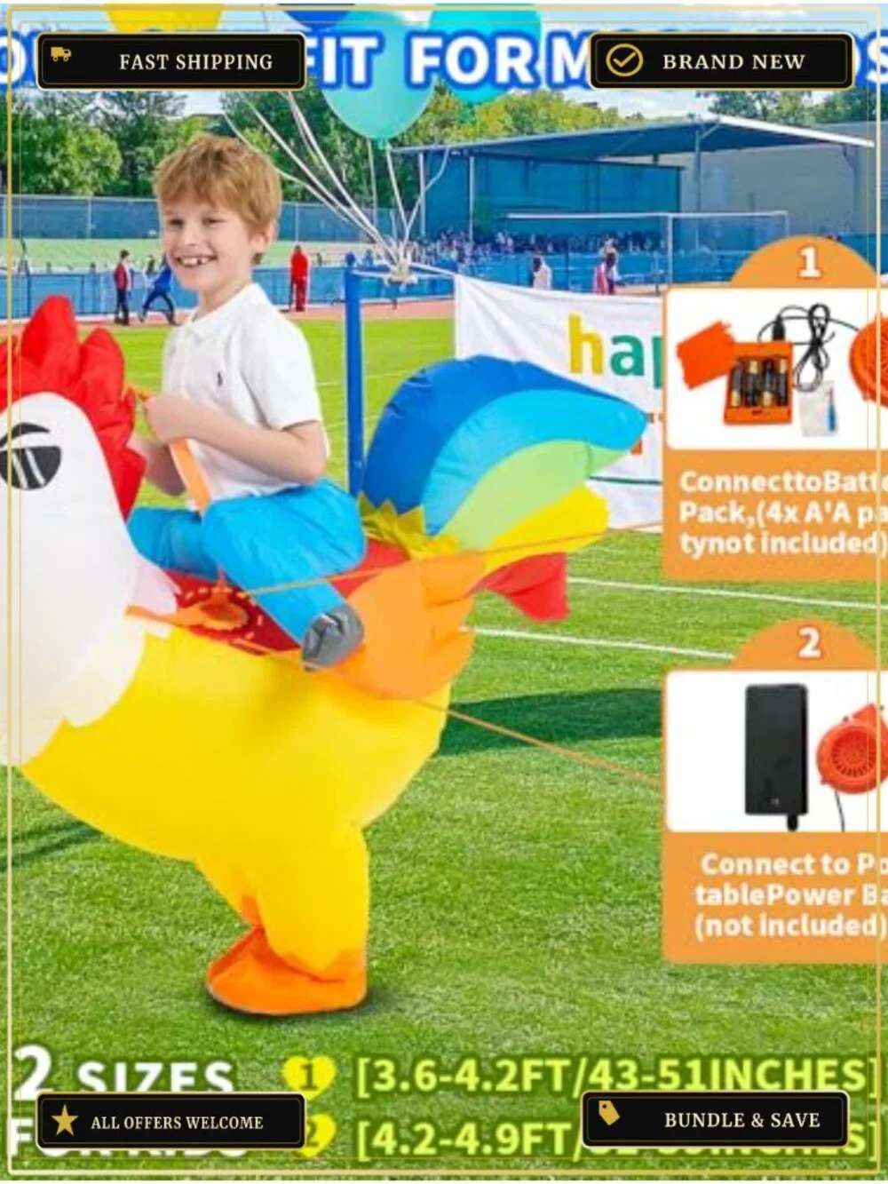 Kids Inflatable Chicken Costume Halloween Rooster Blow Up Suit 7-9 Years